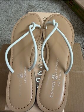 Chinese Laundry White-Strap Tan Footbed Knotted Thong Sandals